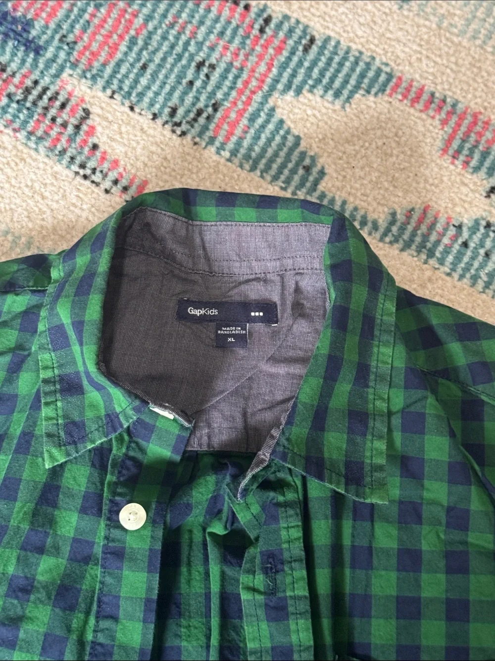 GAP Green and Navy Gingham Button-Down Shirt